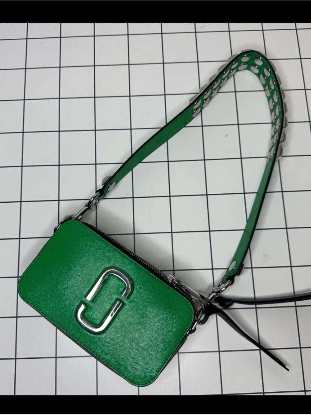 New Marc Jacobs Snapshot Stud Green Leather Crossbody Camera Bag